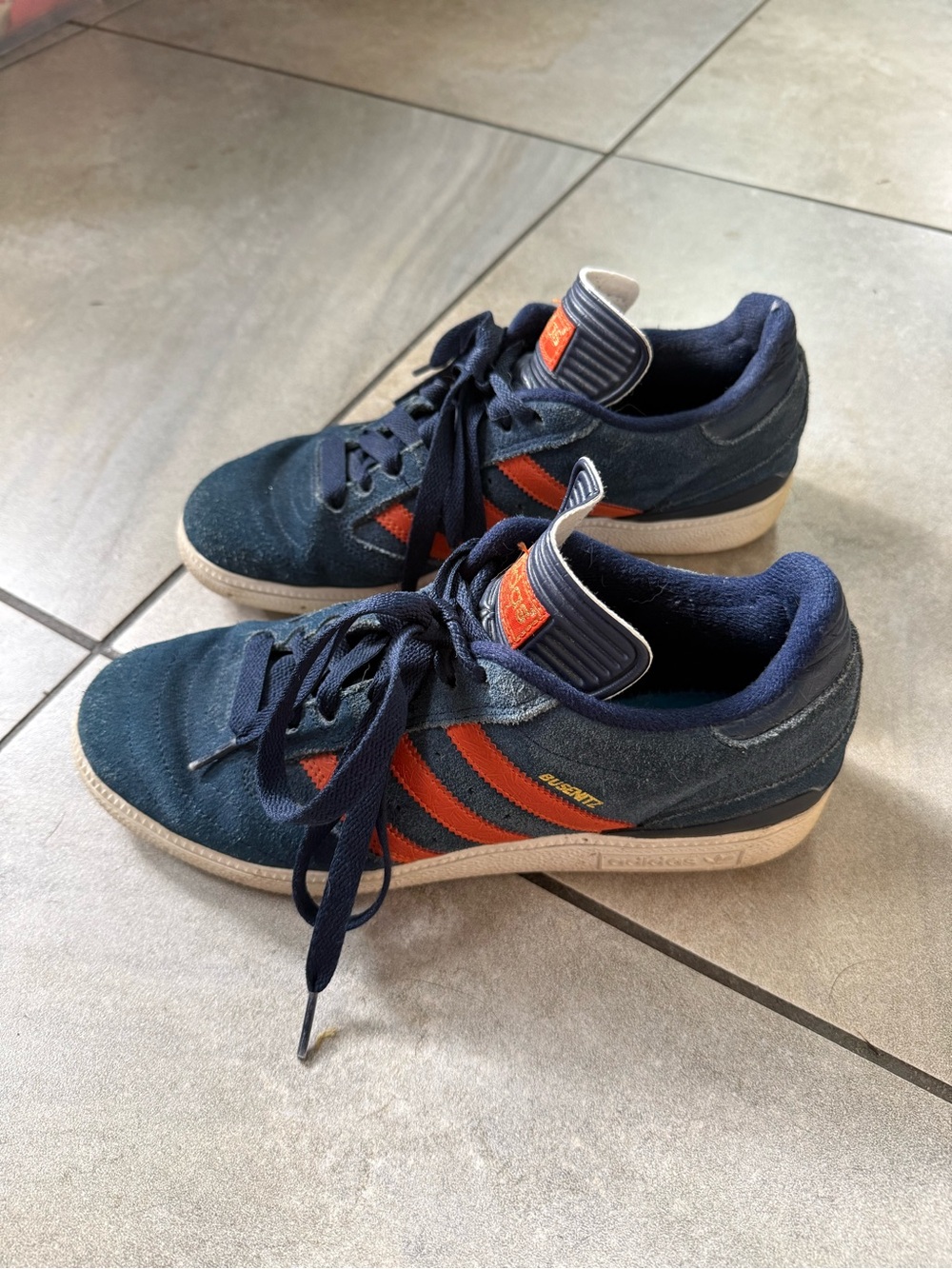 Adidas Busenitz Vulc II skate shoes navy blue suede with orange size 7 mens